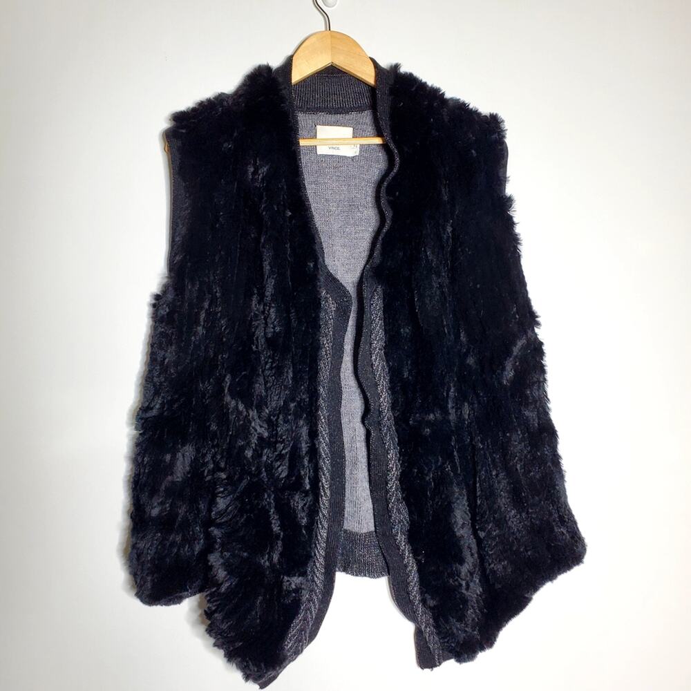 Vince Black Draped front knit back Wool and Rabbit fur vest** Flaws